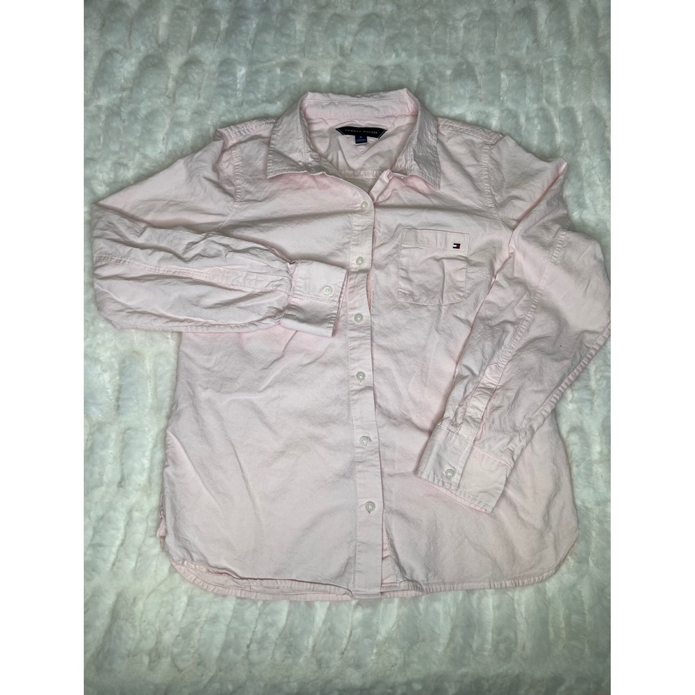 Tommy Hilfiger Womens Pink Oxford Button Down Long Sleeve Shirt Size M Logo